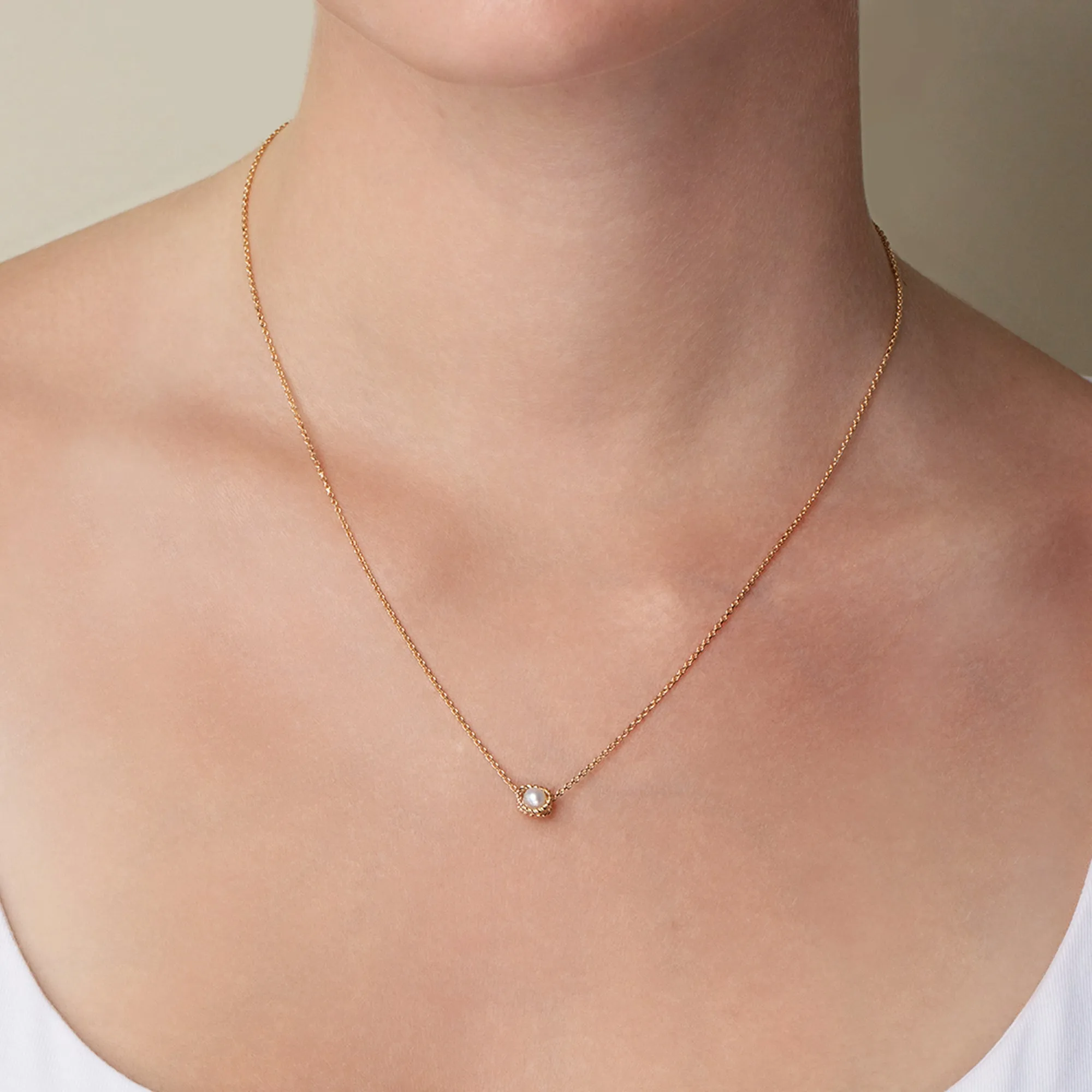 14K Gold & Pearl Cable Pendant
