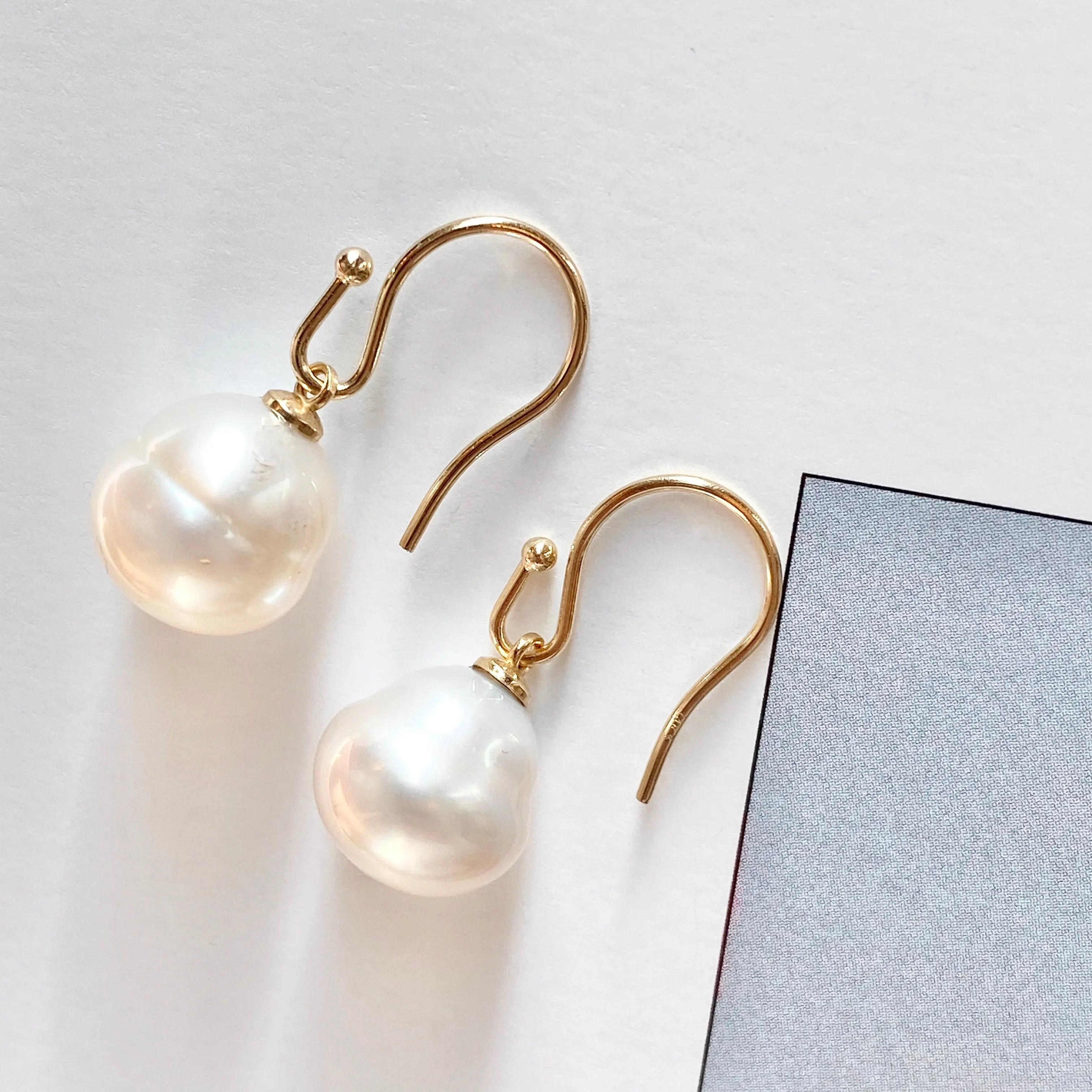 14KT Yellow Gold Paspaley Pearl Bishop Hook Earrings