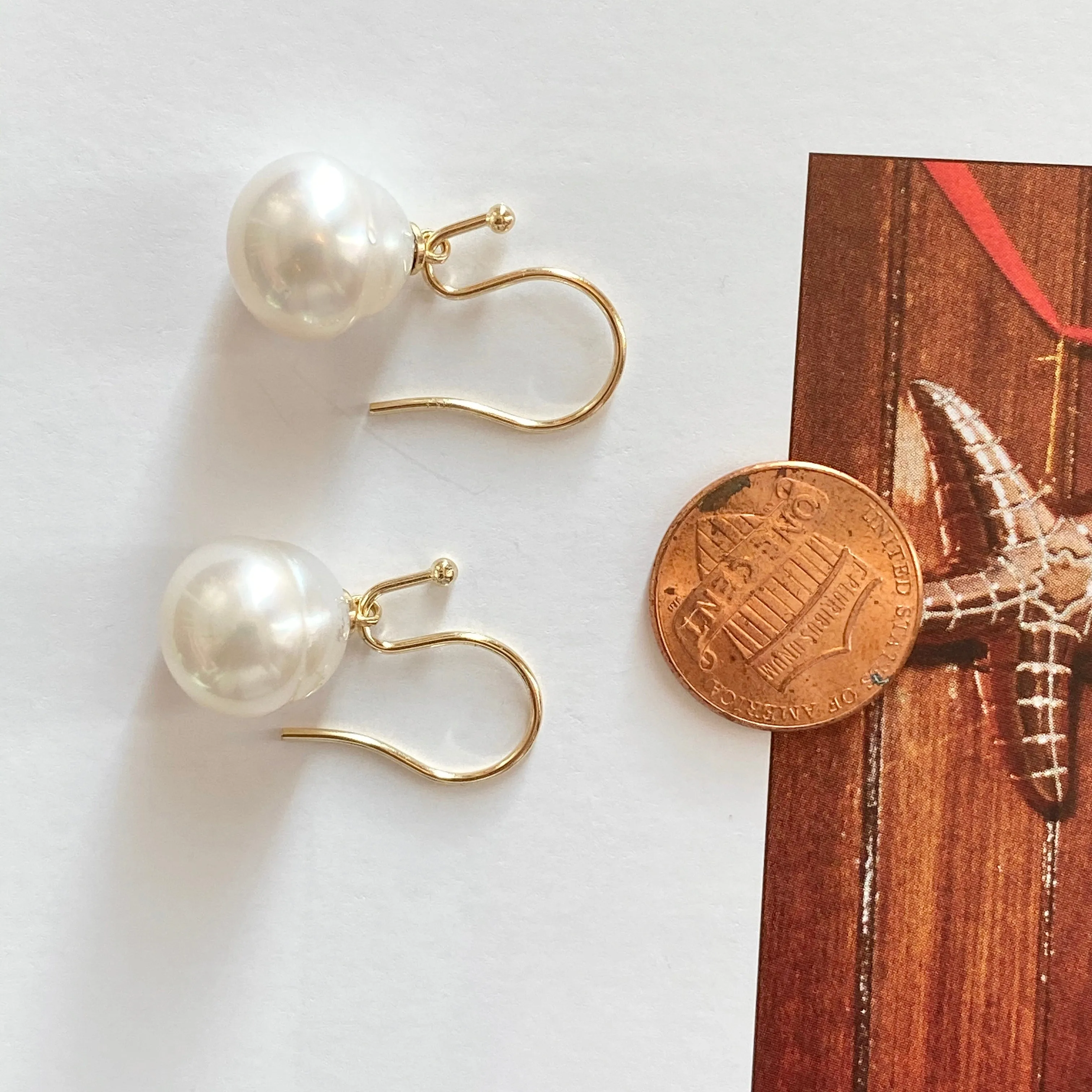 14KT Yellow Gold Paspaley Pearl Bishop Hook Earrings