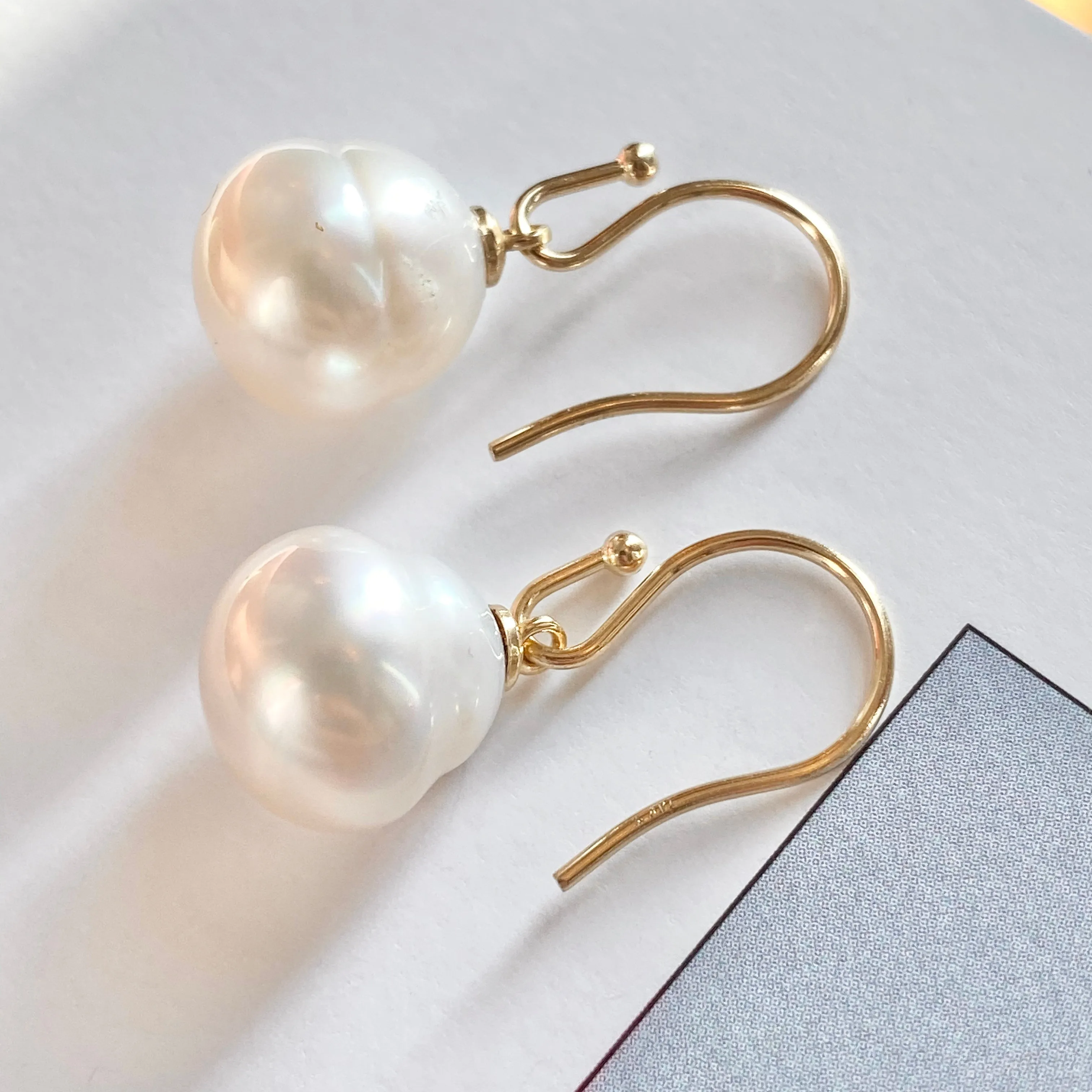 14KT Yellow Gold Paspaley Pearl Bishop Hook Earrings