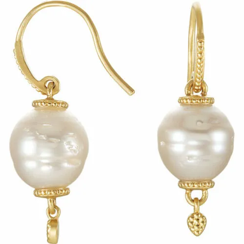 14KT Yellow Gold Paspaley South Sea Pearl Ornate Shepherd Hook Earrings