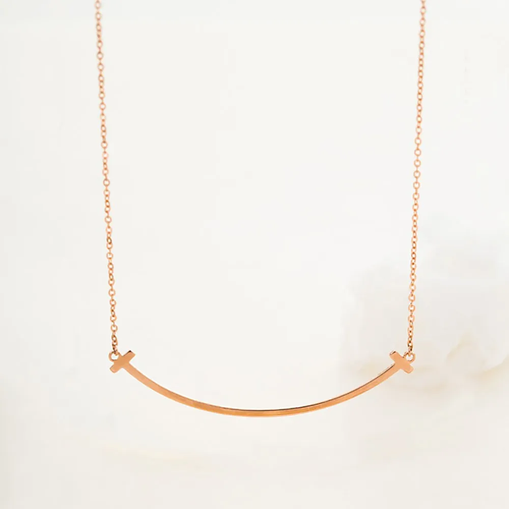 18K Solid Gold O Chain Bar Necklace Smile Beautiful Simple Jewelry Stamped Au750