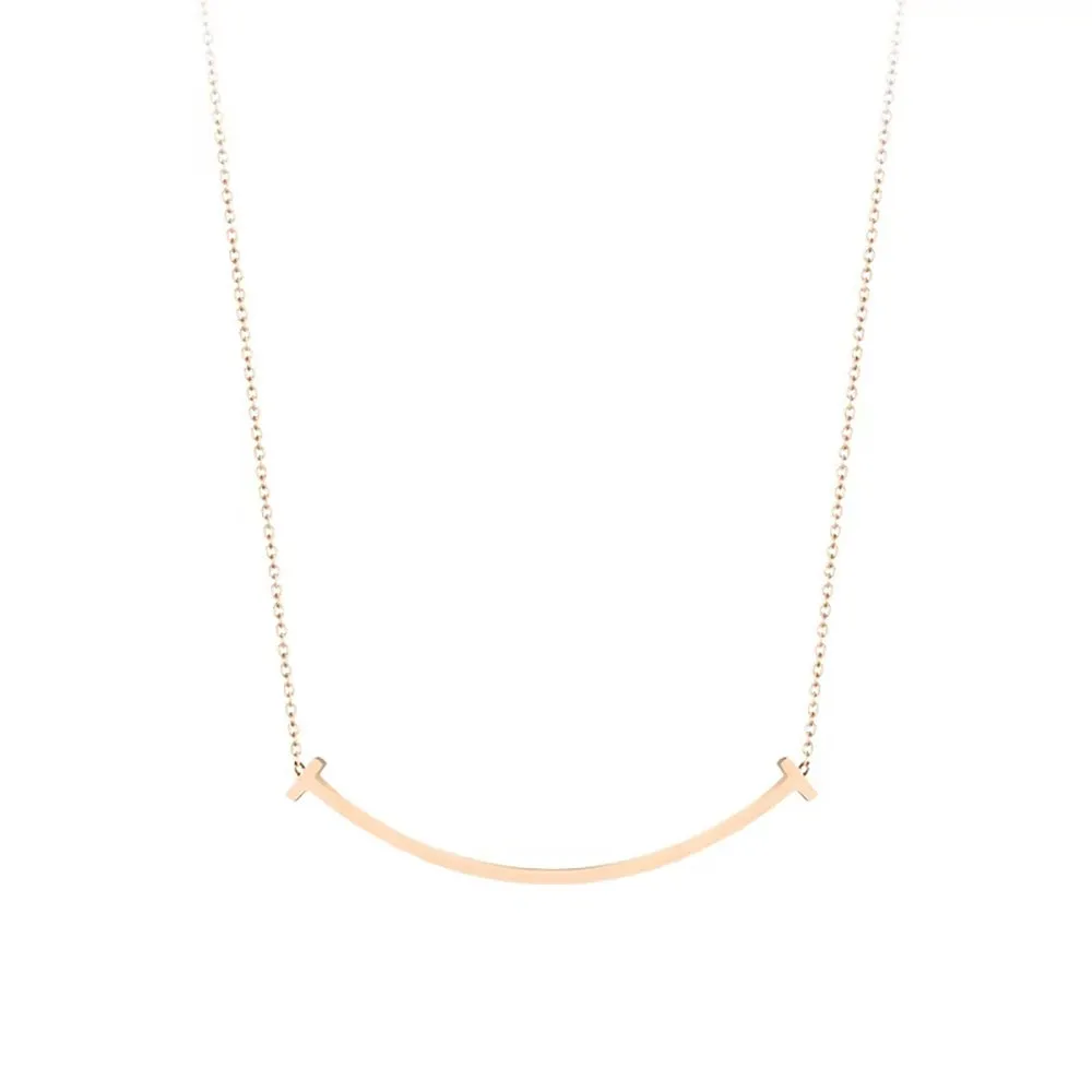 18K Solid Gold O Chain Bar Necklace Smile Beautiful Simple Jewelry Stamped Au750