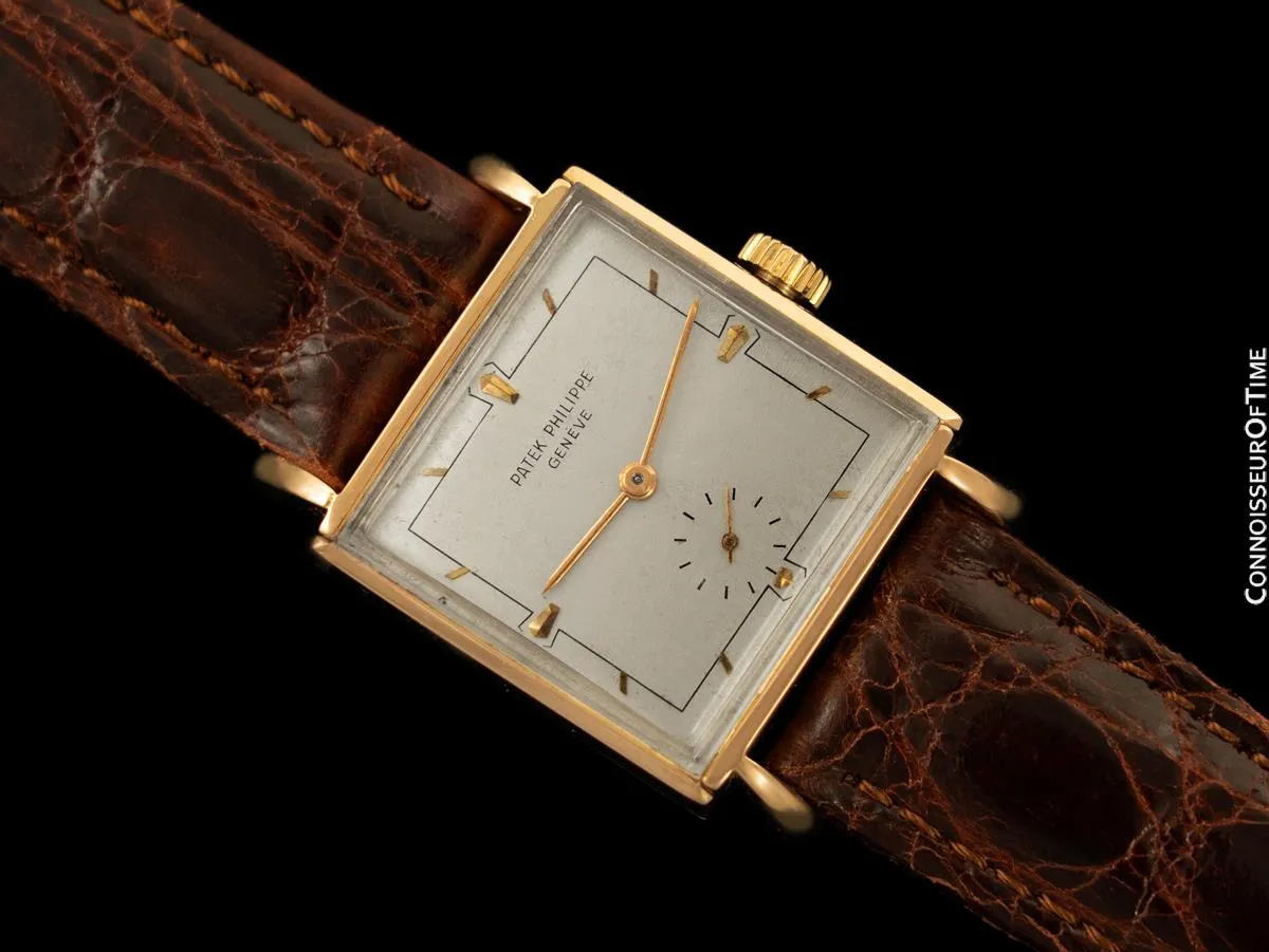 1960 Patek Philippe Vintage Mens Handwound Square Dress Watch, Ref. 2475 - 18K Rose Gold