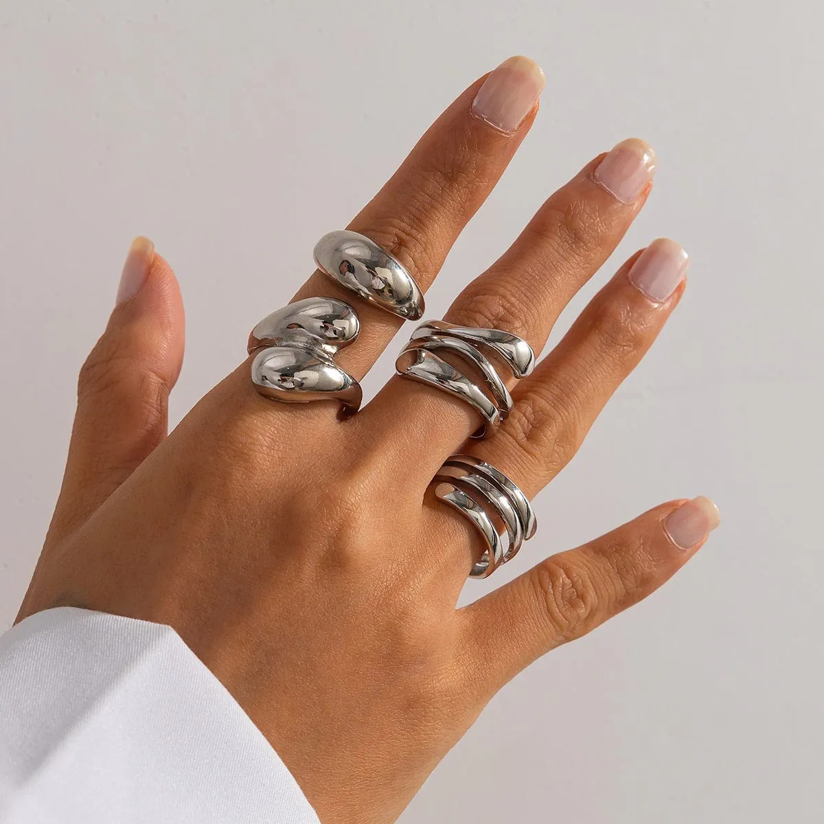 4 Pcs Chunky Abstract Waterdrop Ring Set