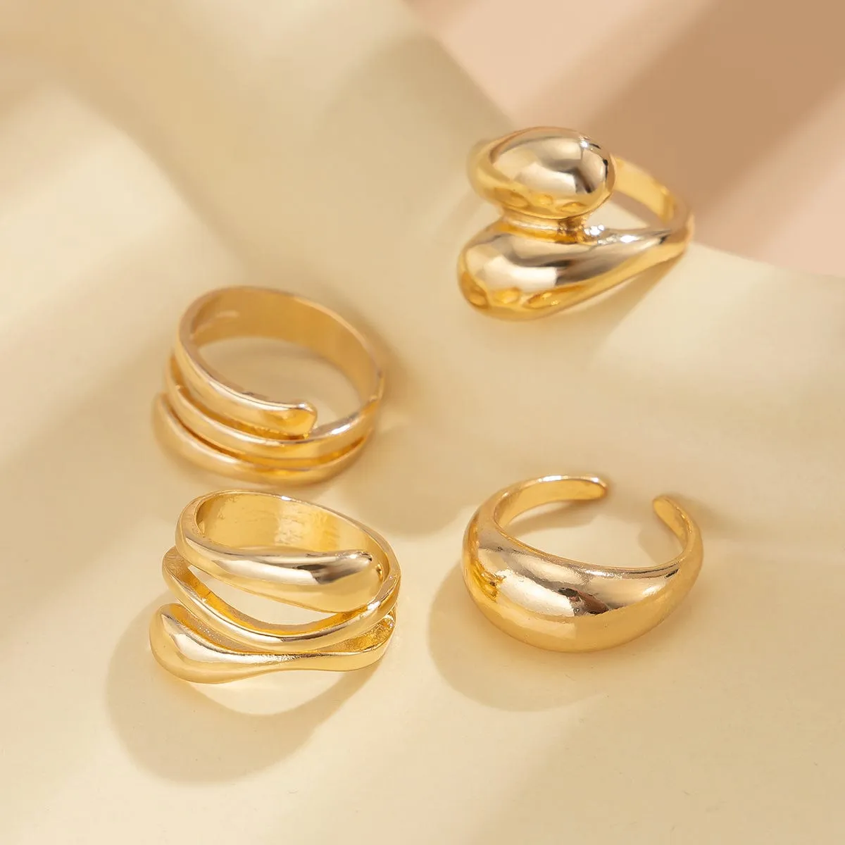 4 Pcs Chunky Abstract Waterdrop Ring Set
