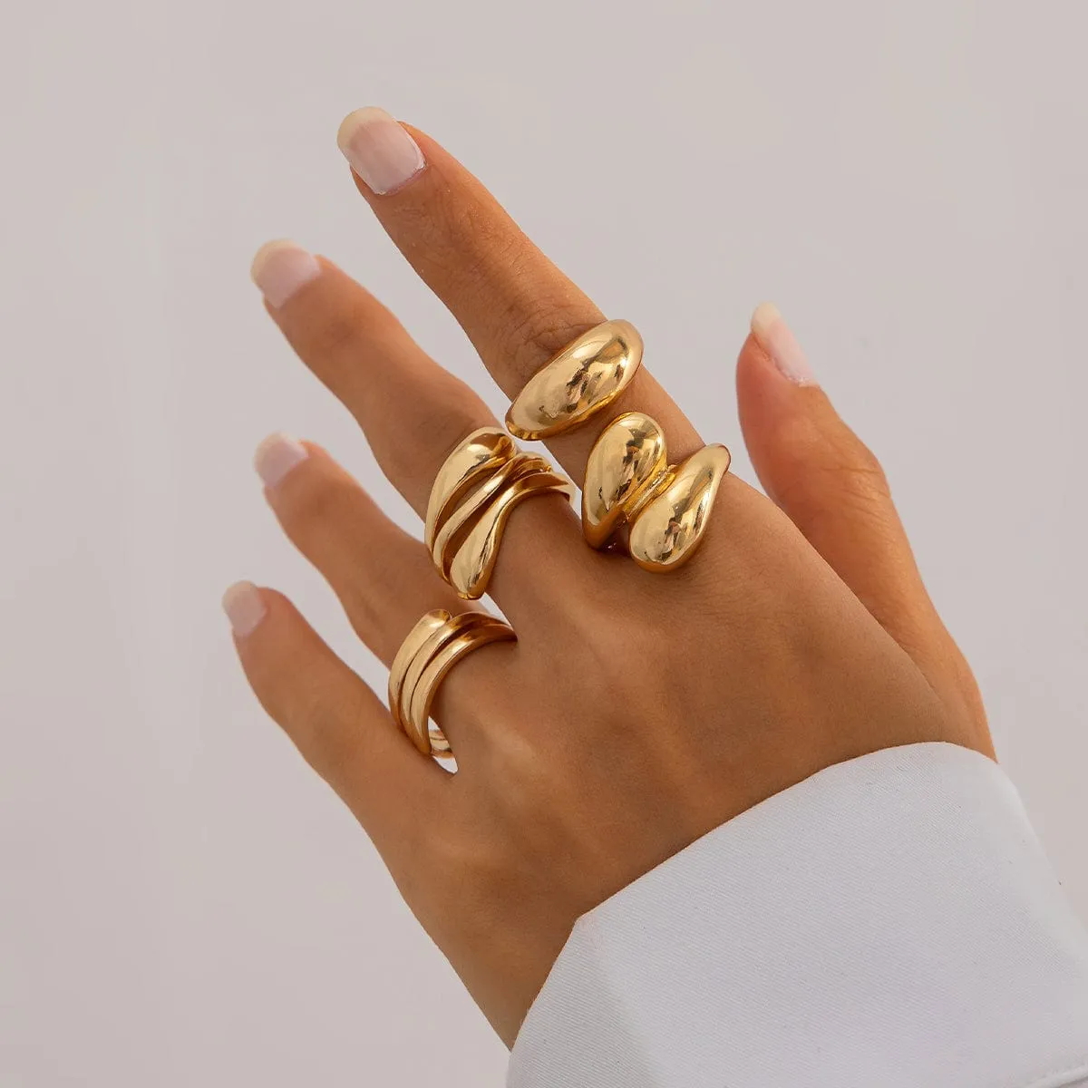 4 Pcs Chunky Abstract Waterdrop Ring Set
