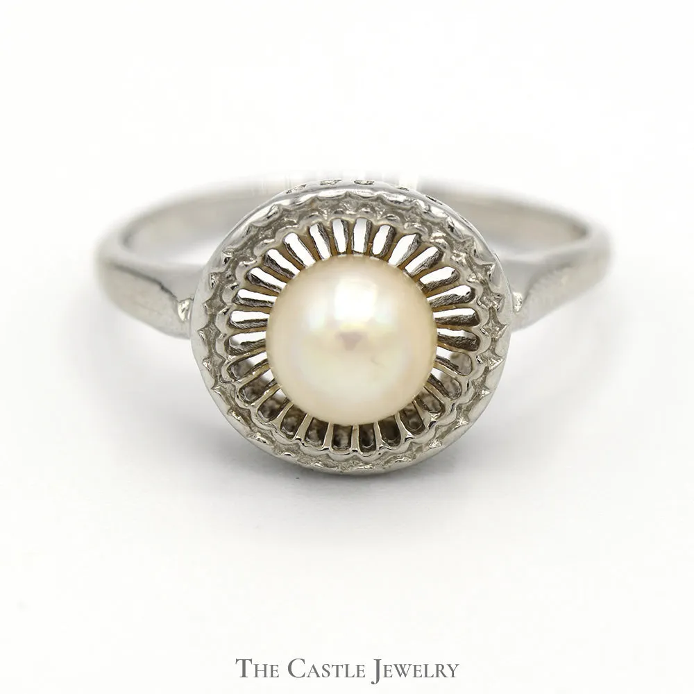 5.5mm Pearl Ring with Circular Open Bezel in 14k White Gold