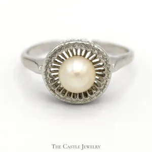 5.5mm Pearl Ring with Circular Open Bezel in 14k White Gold