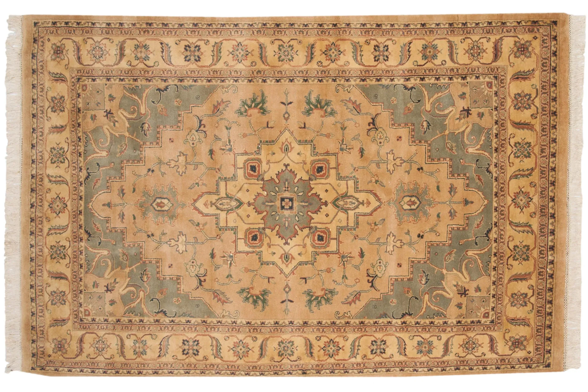 6x9 Vintage Tea Washed Indian Heriz Design Carpet