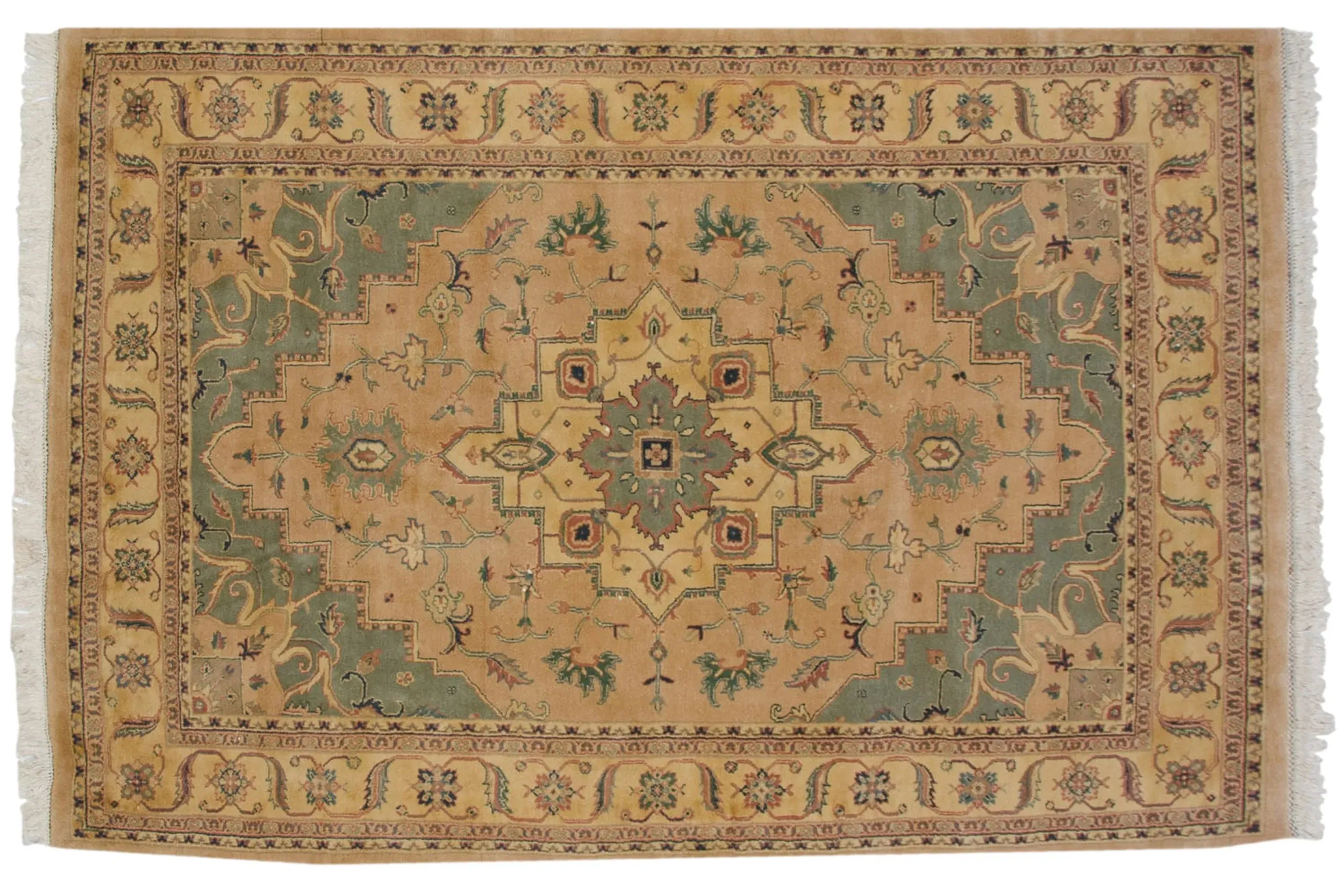 6x9 Vintage Tea Washed Indian Heriz Design Carpet