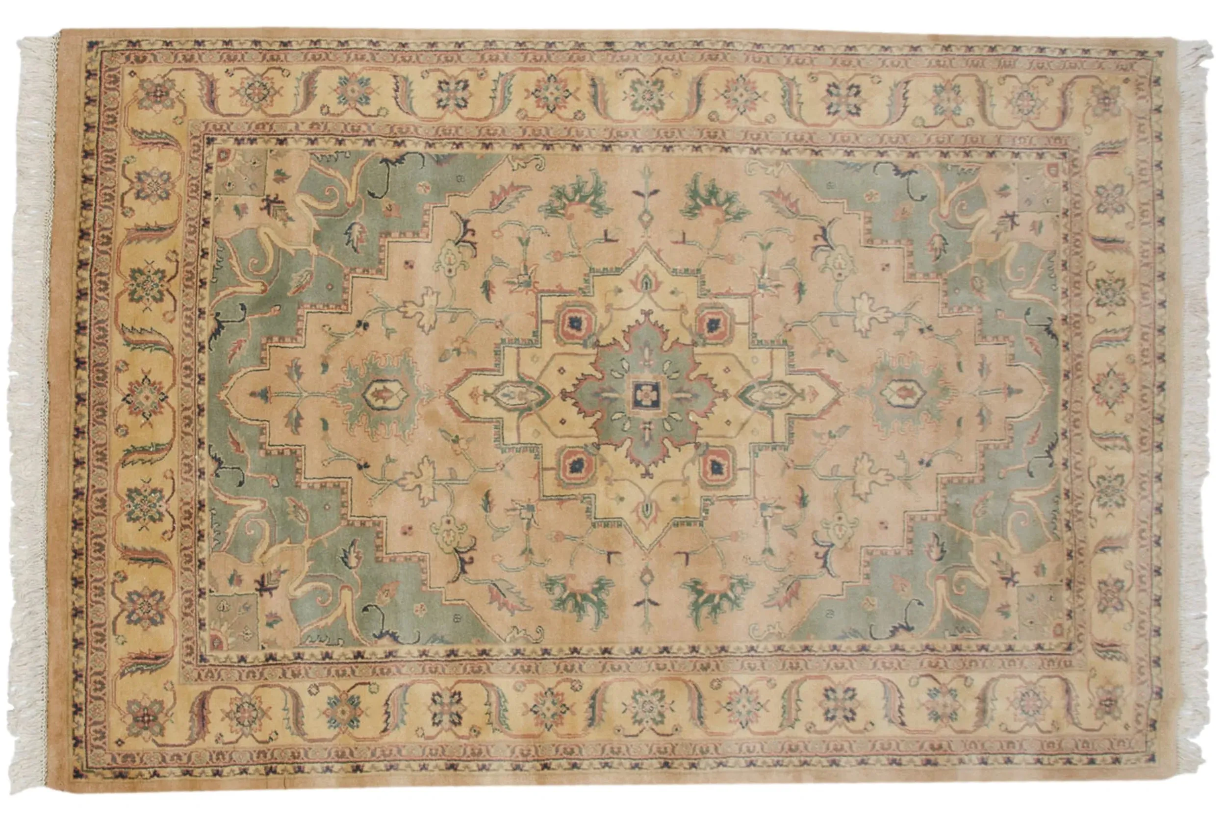 6x9 Vintage Tea Washed Indian Heriz Design Carpet