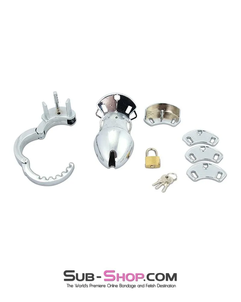 7889M      Locked Away Steel Locking Chastity With 3 Length Spacers and 5 Cock Cuff Size Positions