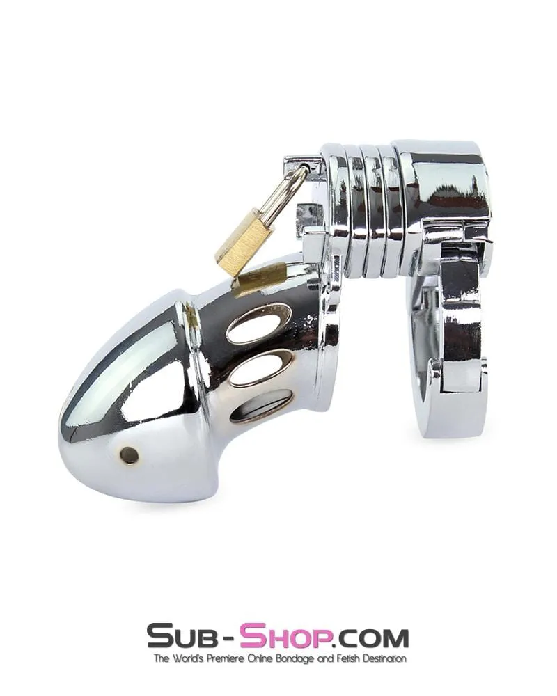 7889M      Locked Away Steel Locking Chastity With 3 Length Spacers and 5 Cock Cuff Size Positions