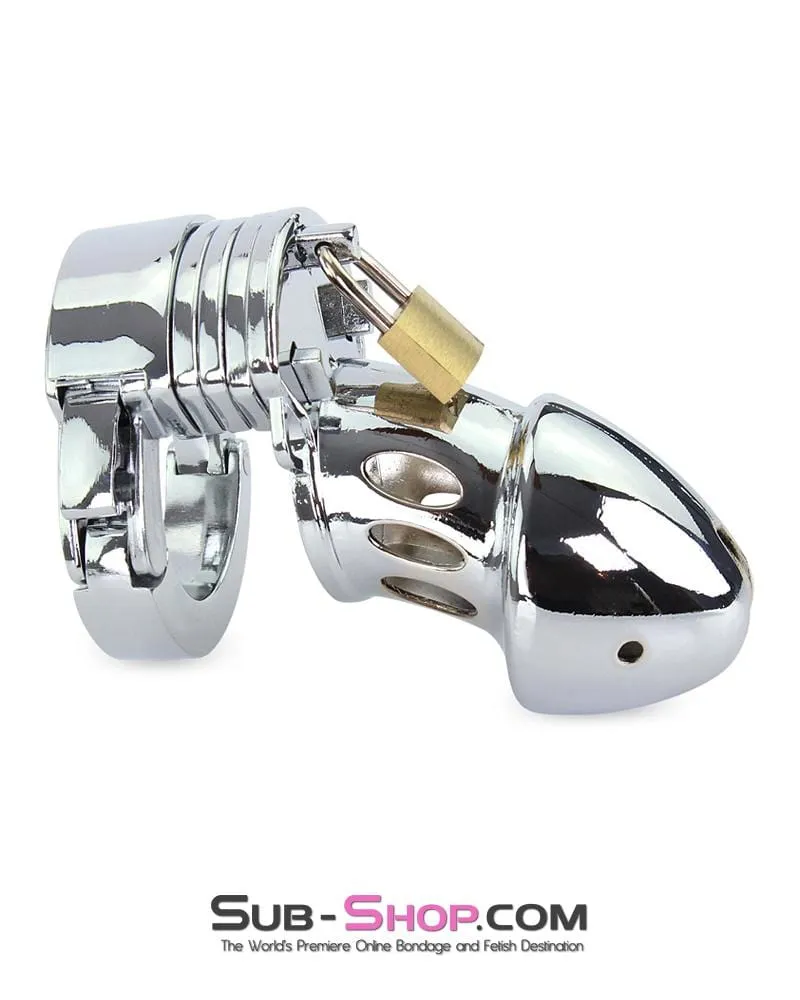 7889M      Locked Away Steel Locking Chastity With 3 Length Spacers and 5 Cock Cuff Size Positions