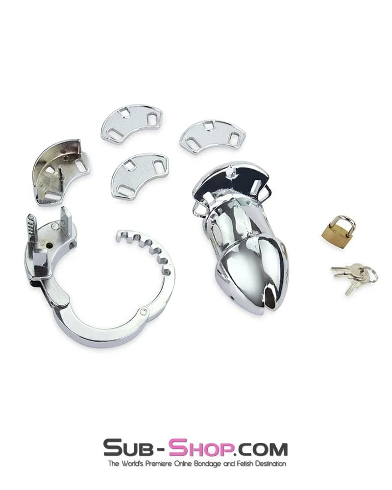 7889M      Locked Away Steel Locking Chastity With 3 Length Spacers and 5 Cock Cuff Size Positions