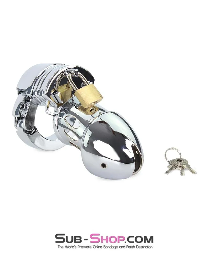 7889M      Locked Away Steel Locking Chastity With 3 Length Spacers and 5 Cock Cuff Size Positions