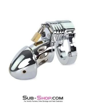 7889M      Locked Away Steel Locking Chastity With 3 Length Spacers and 5 Cock Cuff Size Positions