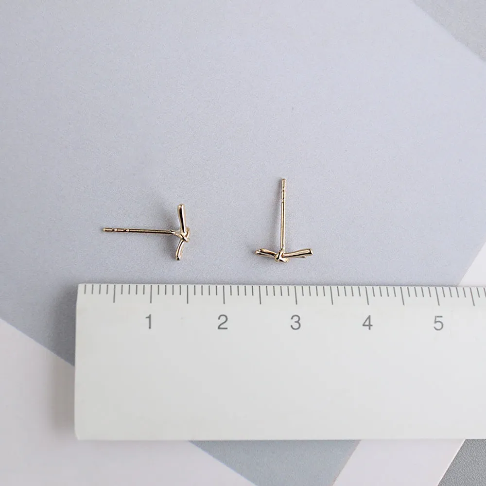 9K Solid Gold Ear Stud Earrings Bow Simple Beautiful Charm Jewelry