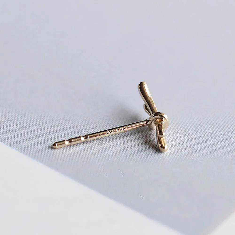 9K Solid Gold Ear Stud Earrings Bow Simple Beautiful Charm Jewelry