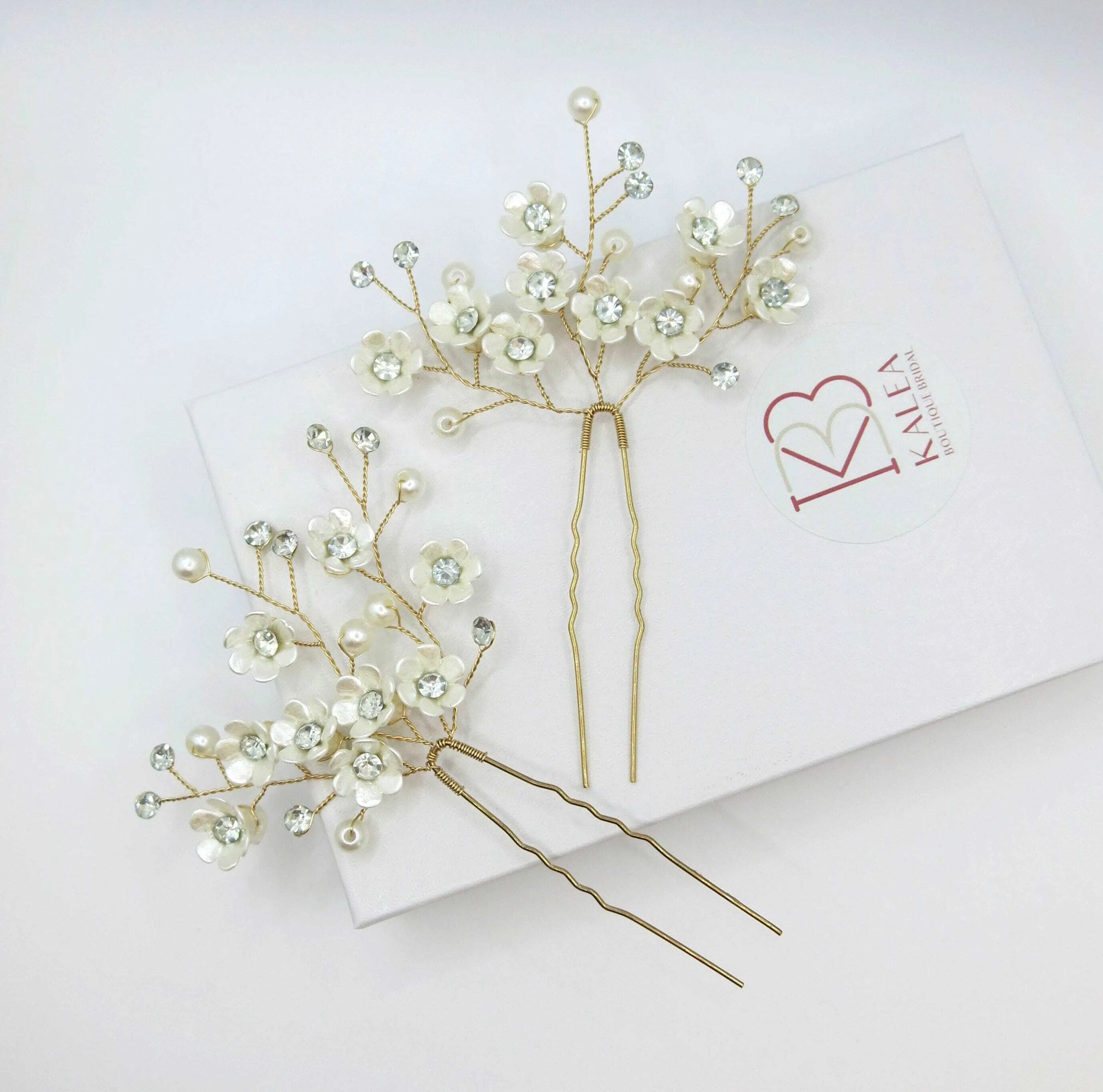 Abalone Like Flowers Large Gold Hairpin, Bridal Party Floral Hairpiece, Wedding Small Ivory Flower Hair Pin, Branch Wire Hairpin