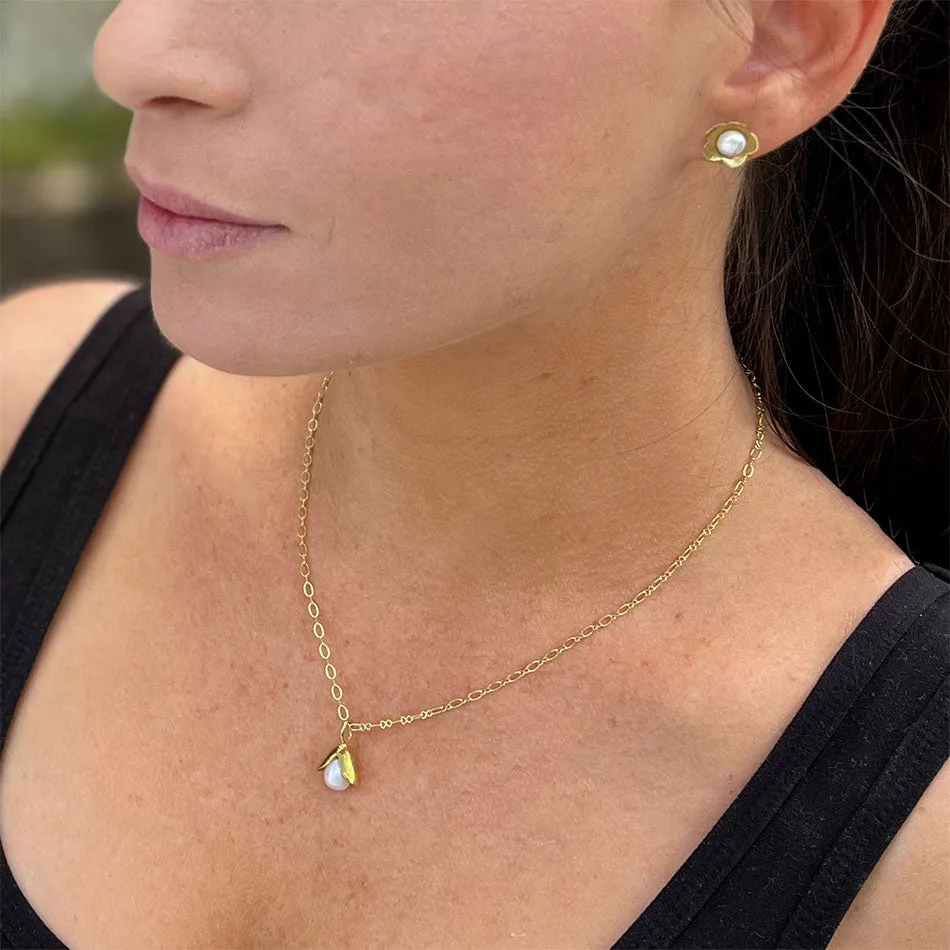 Acorn Pearl Necklace - Brass, Indonesia