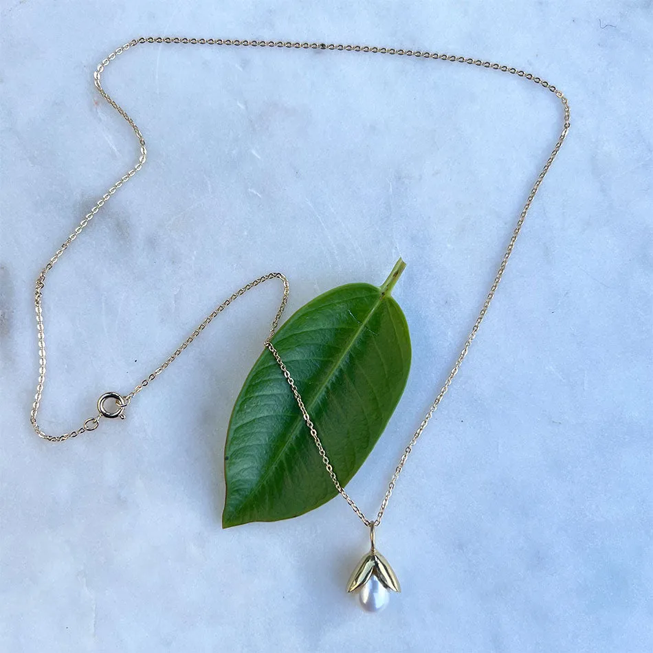Acorn Pearl Necklace - Brass, Indonesia