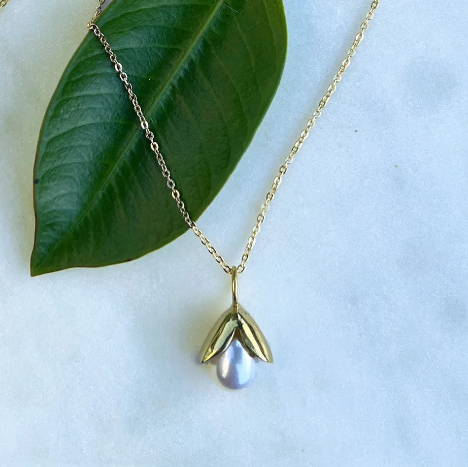 Acorn Pearl Necklace - Brass, Indonesia