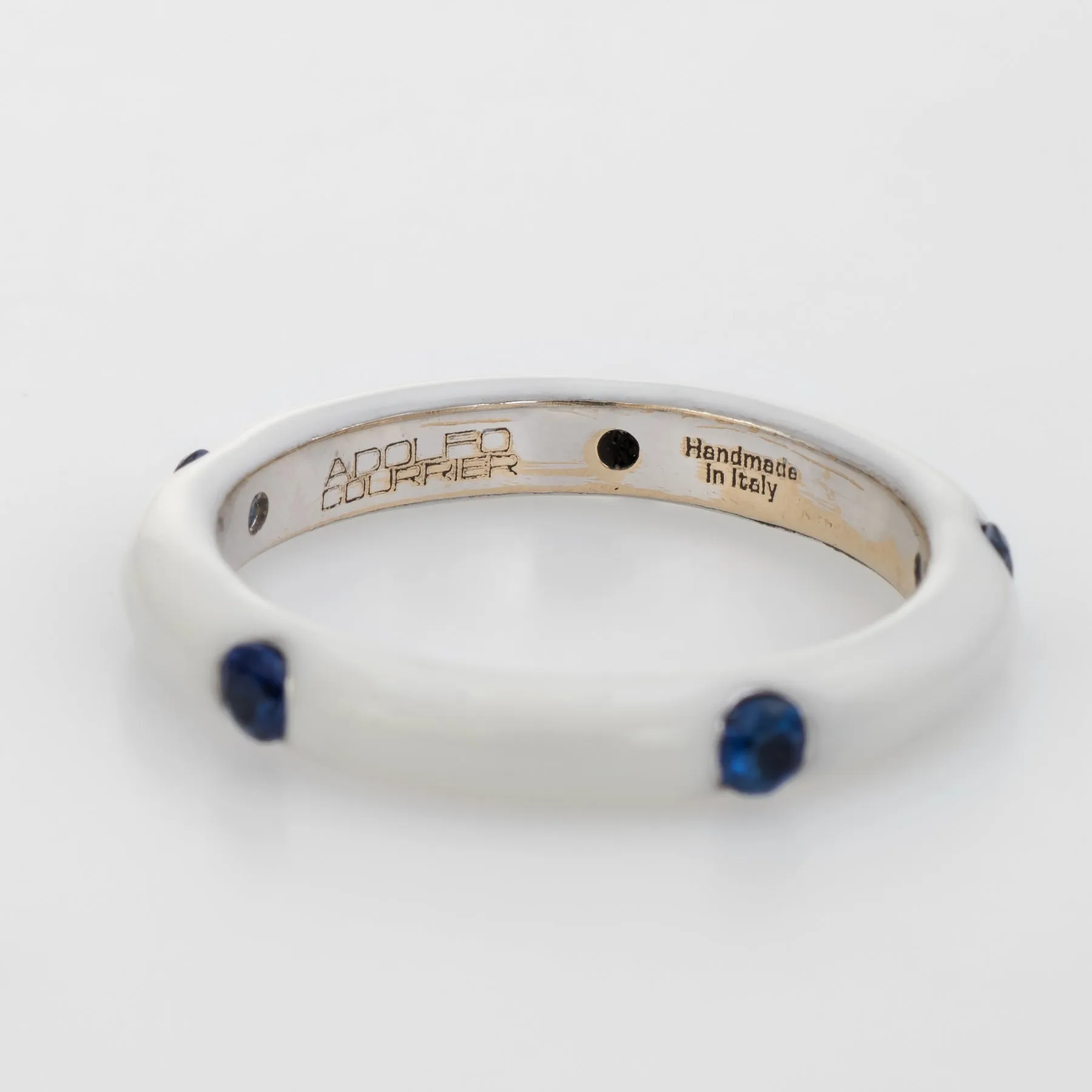 Adolfo Courrier White Enamel Sapphire Stacking Ring Sz 5.5 Estate Fine Jewelry