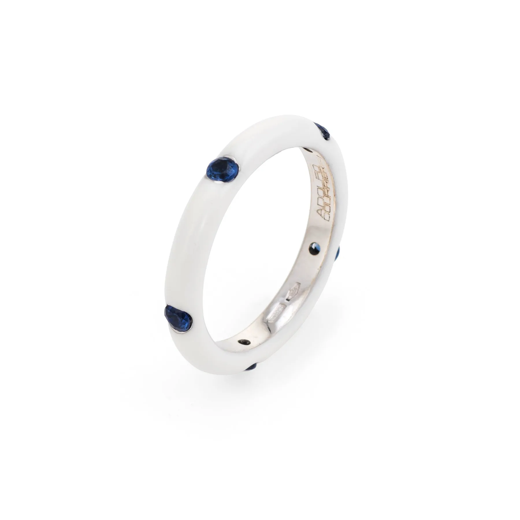 Adolfo Courrier White Enamel Sapphire Stacking Ring Sz 5.5 Estate Fine Jewelry