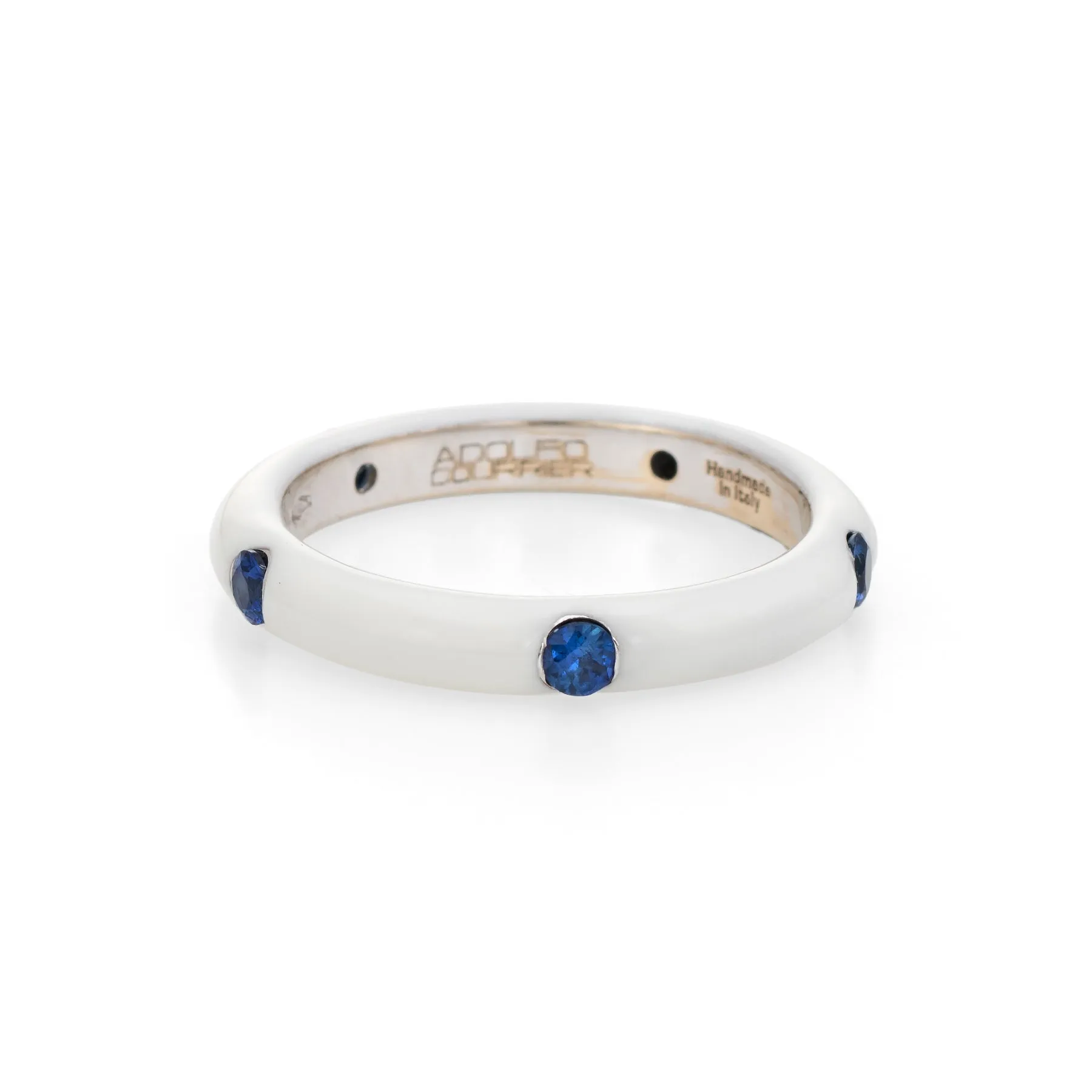 Adolfo Courrier White Enamel Sapphire Stacking Ring Sz 5.5 Estate Fine Jewelry