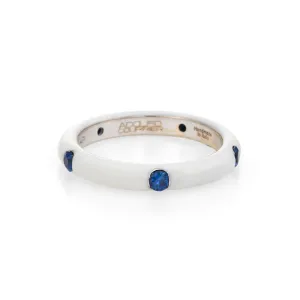 Adolfo Courrier White Enamel Sapphire Stacking Ring Sz 5.5 Estate Fine Jewelry