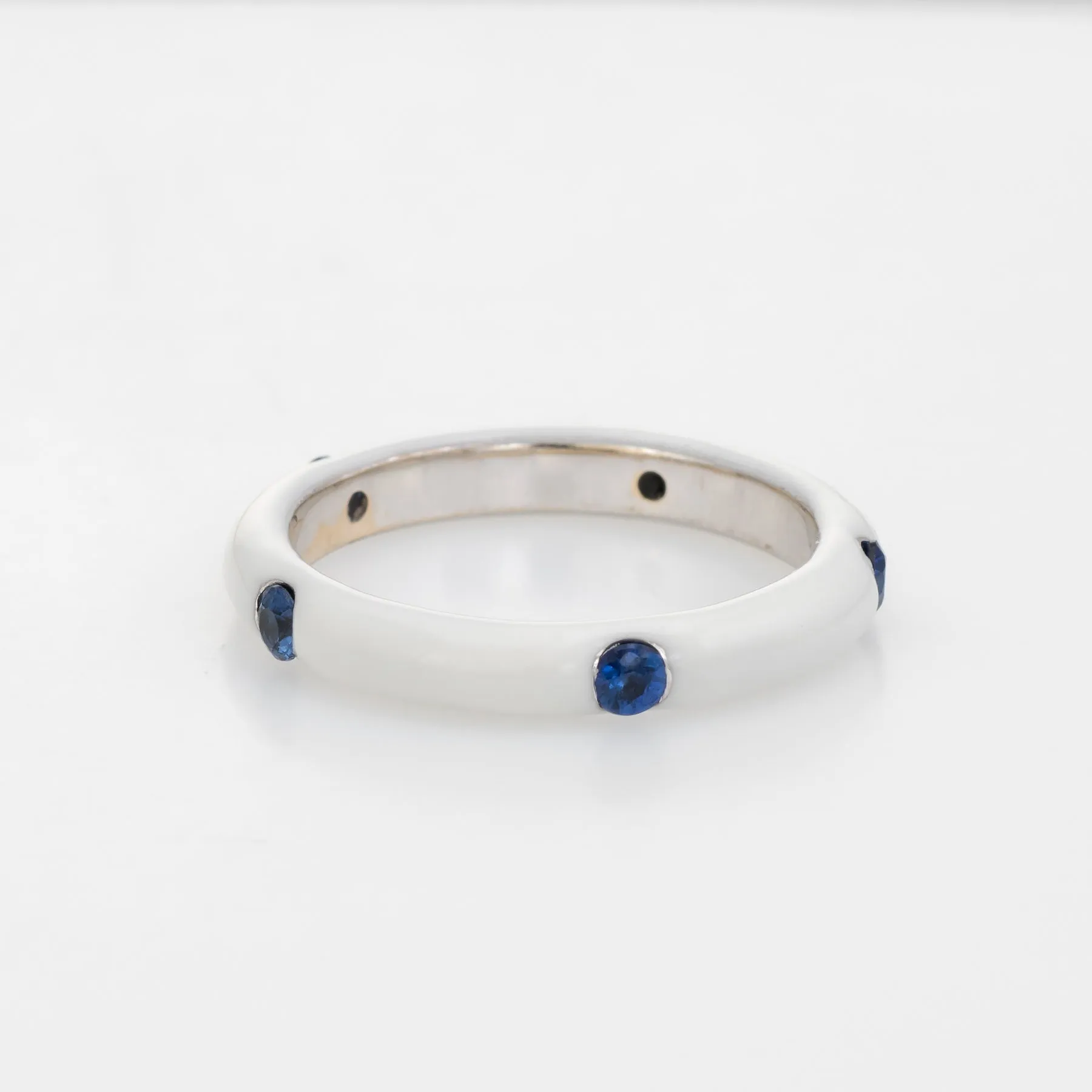 Adolfo Courrier White Enamel Sapphire Stacking Ring Sz 5.5 Estate Fine Jewelry