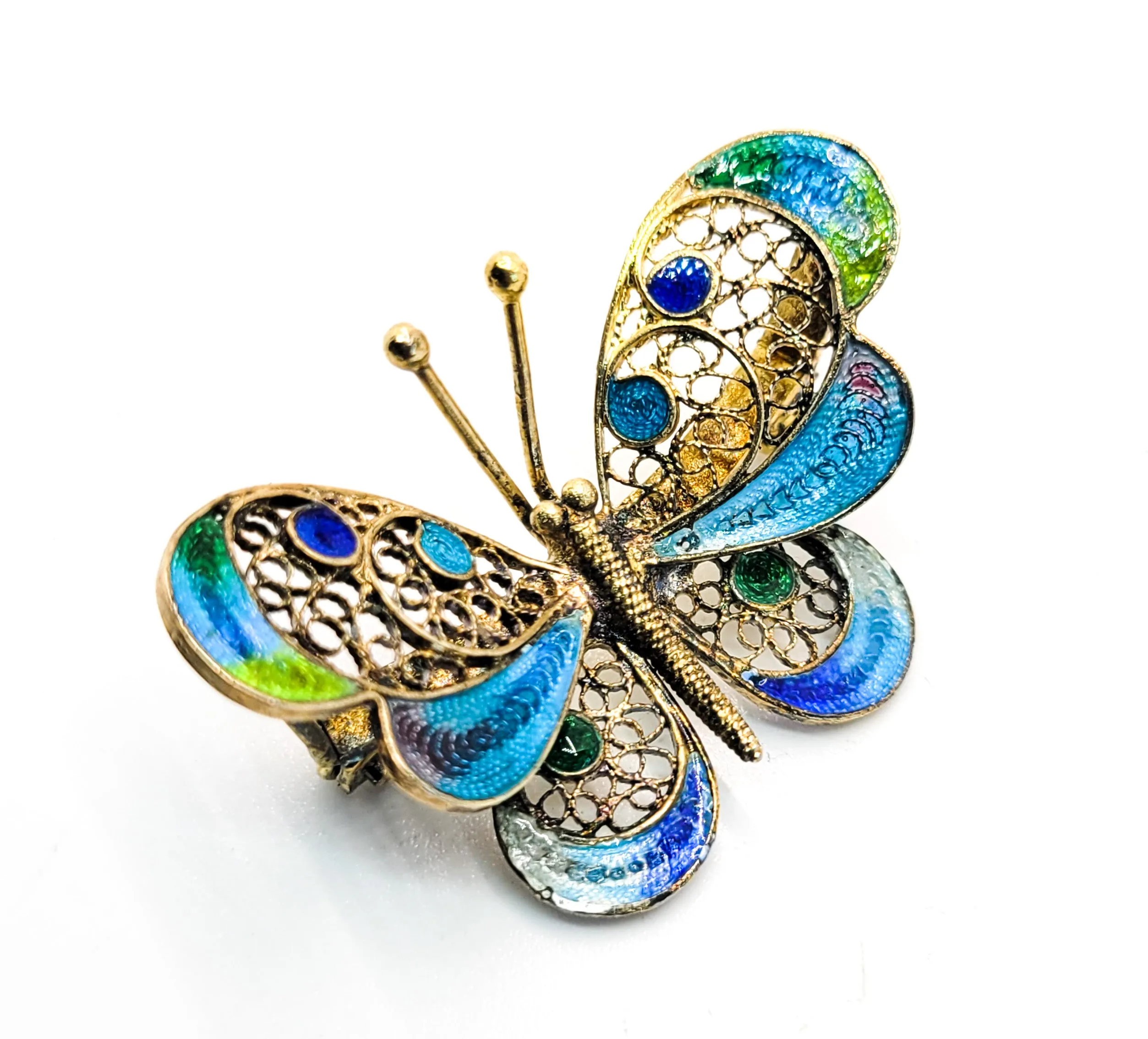 ALIOTO ADRIANA filigree gold gilt enamel signed vintage butterfly brooch Italian