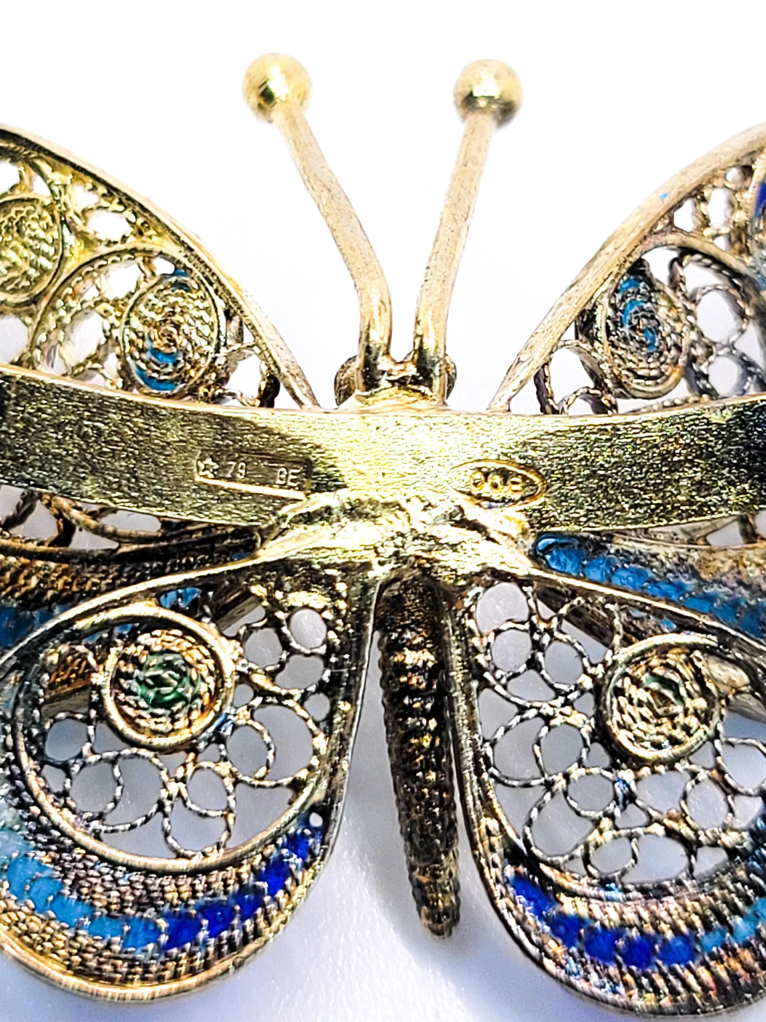 ALIOTO ADRIANA filigree gold gilt enamel signed vintage butterfly brooch Italian
