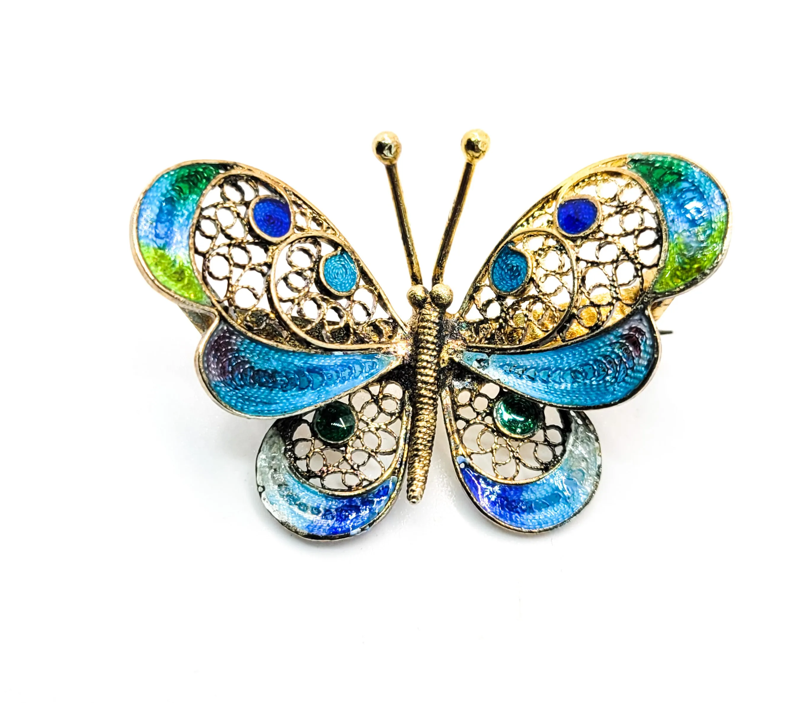 ALIOTO ADRIANA filigree gold gilt enamel signed vintage butterfly brooch Italian