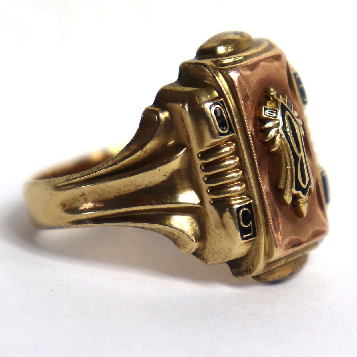 American Jostens 10 Karat Yellow and Rose Gold 1950 Men's School Ring