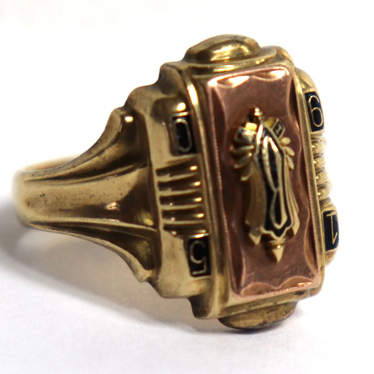 American Jostens 10 Karat Yellow and Rose Gold 1950 Men's School Ring