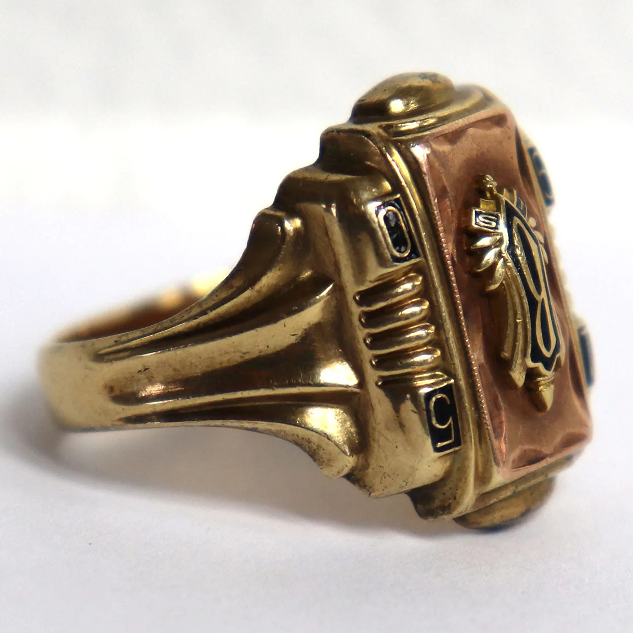 American Jostens 10 Karat Yellow and Rose Gold 1950 Men's School Ring
