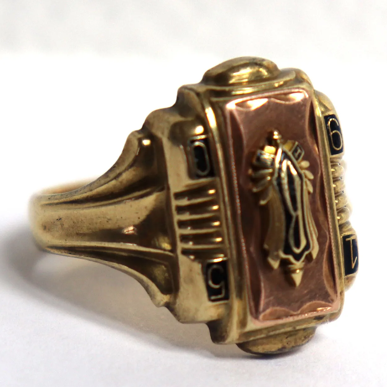American Jostens 10 Karat Yellow and Rose Gold 1950 Men's School Ring
