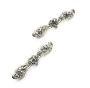 Antique pot metal heart clear rhinestone lingerie pins matching pair set