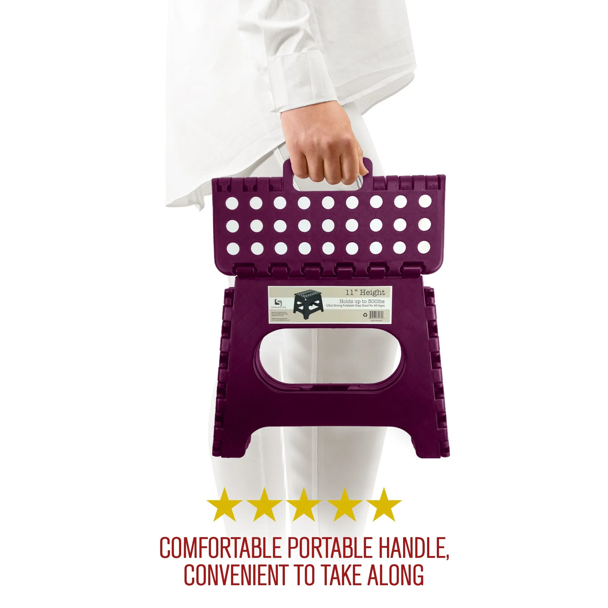Awesome Folding Step Stool - 11" - Super Strong Sturdy Enough to Hold 300 Lb - Lightweight Foldable Step Stool for Adults and Kids - Opens with one Flip - Great for Kitchen, Bathroom and Bedroom | Burgundy