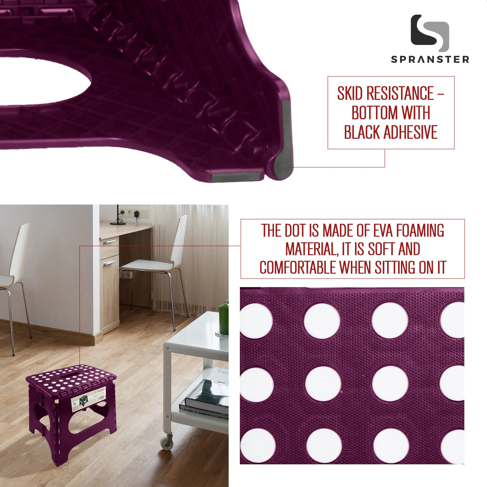 Awesome Folding Step Stool - 11" - Super Strong Sturdy Enough to Hold 300 Lb - Lightweight Foldable Step Stool for Adults and Kids - Opens with one Flip - Great for Kitchen, Bathroom and Bedroom | Burgundy