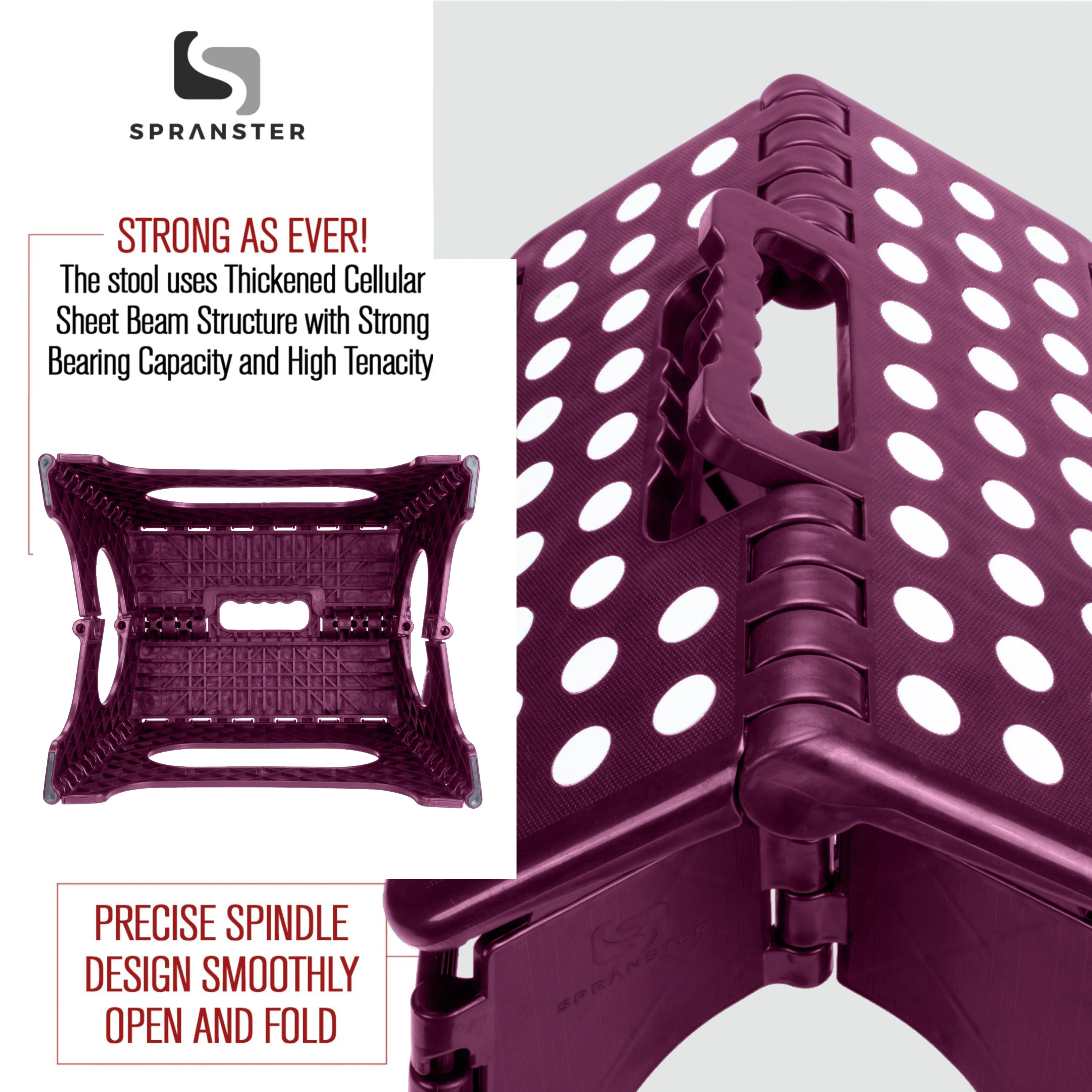 Awesome Folding Step Stool - 11" - Super Strong Sturdy Enough to Hold 300 Lb - Lightweight Foldable Step Stool for Adults and Kids - Opens with one Flip - Great for Kitchen, Bathroom and Bedroom | Burgundy