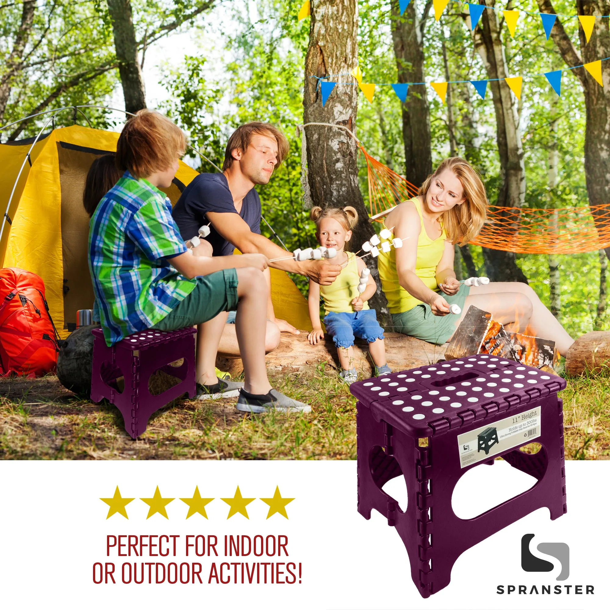 Awesome Folding Step Stool - 11" - Super Strong Sturdy Enough to Hold 300 Lb - Lightweight Foldable Step Stool for Adults and Kids - Opens with one Flip - Great for Kitchen, Bathroom and Bedroom | Burgundy