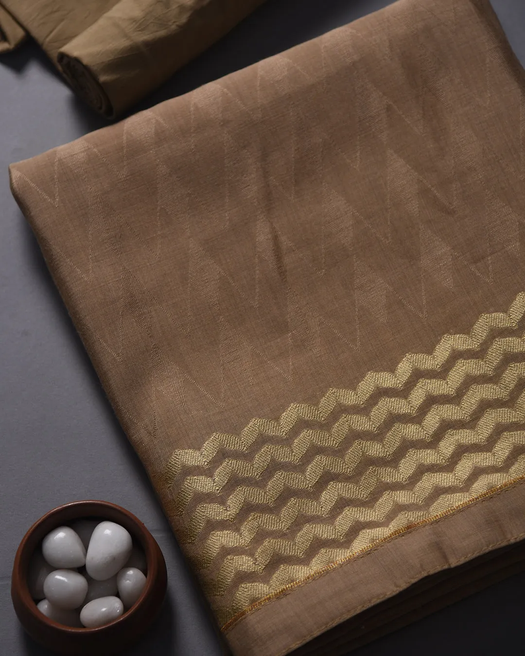 Beige Chanderi Silk Woven Unstitched Suit Fabric Set With Chanderi Silk Dupatta
