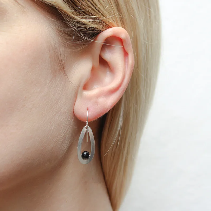 Black Bead with Oval Frame Wire Earrings