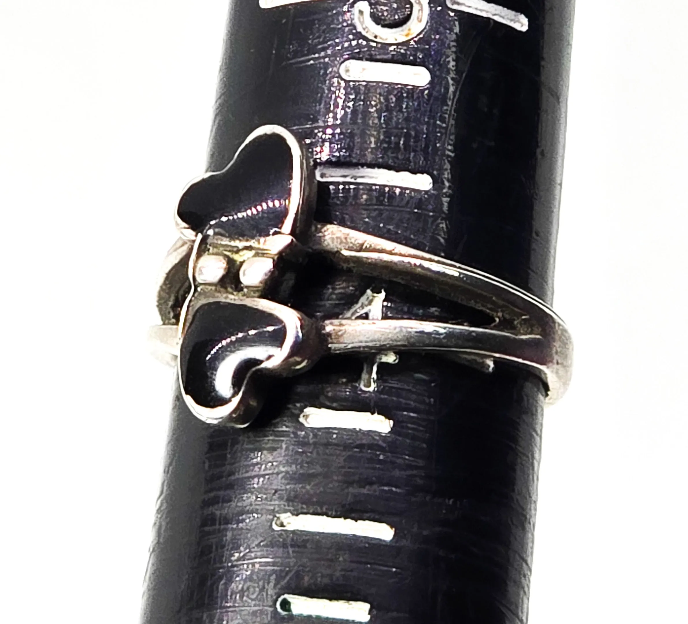 Black heart double enamel retro vintage sterling silver ring size 4