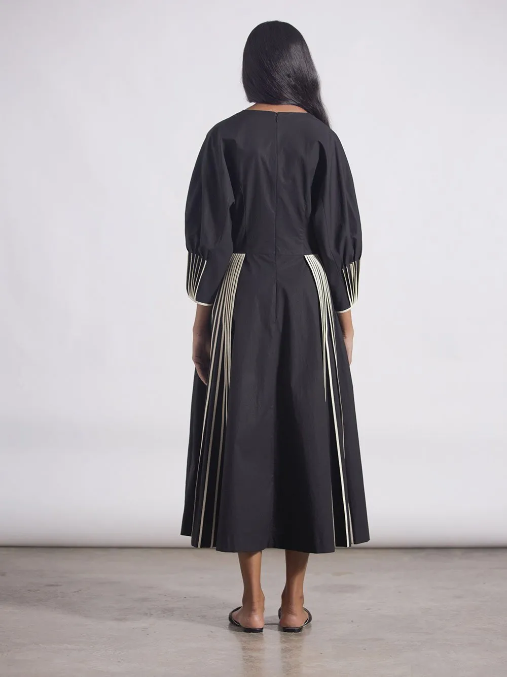 Bodice   I   Dress-V-Neck-Dress-Long-Sleeves-With-Signature-Bound-Pleating-On-The-Front