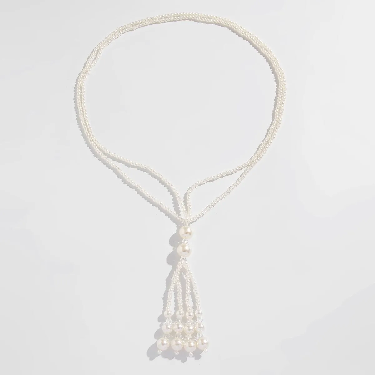 Bohemia Pearl Crystal Tassel Long Chain Y Necklace